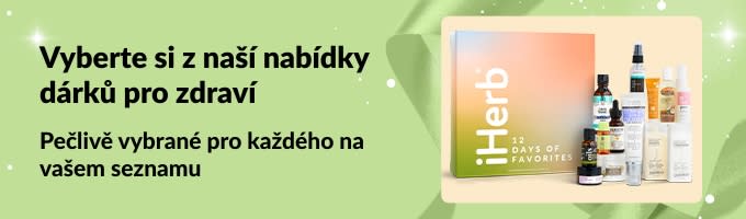Banner iHerb s nabídkou dárků pro zdraví a pohodu – vybrané sady pro péči o sebe a krásu, ideální pro každého na seznamu.