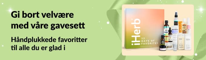 iHerb gavesett-banner med utvalgte gavepakker for selvpleie og skjønnhet, perfekte for alle på listen din.