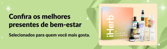 Banner do guia de presentes de bem-estar da iHerb com kits de presentes de beleza e autocuidado selecionados, perfeitos para todos da sua lista.