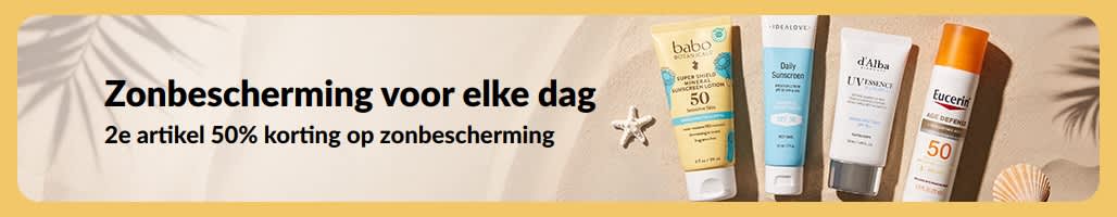 Banner met een aanbieding voor zonnebrandcrème met twee producten: 