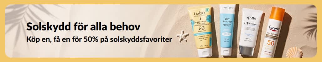 Rea på solskydd-banner med två produkter, 