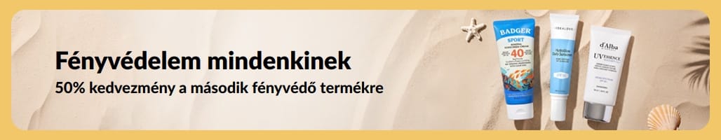 Fényvédőket hirdető akciós banner két termékkel és „50% kedvezmény a második fényvédő termékre” szöveggel