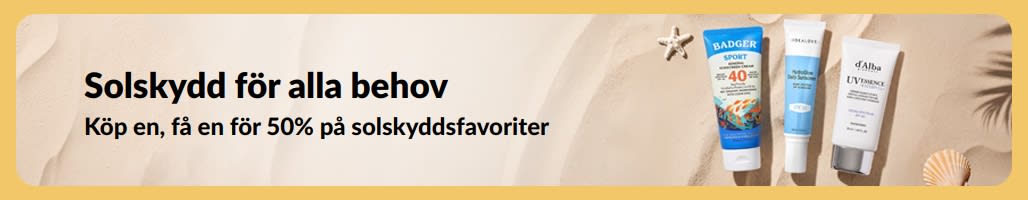 Rea på solskydd-banner med två produkter, 