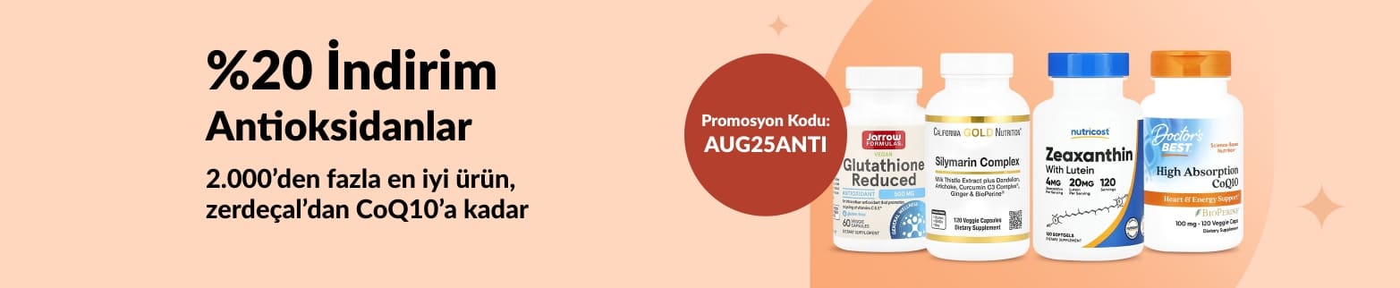 Antioksidanlarda %20 indirim! CoQ10, Glutatyon ve Silymarin Kompleksi gibi takviye ürünleriyle sağlığınızı destekleyin. 