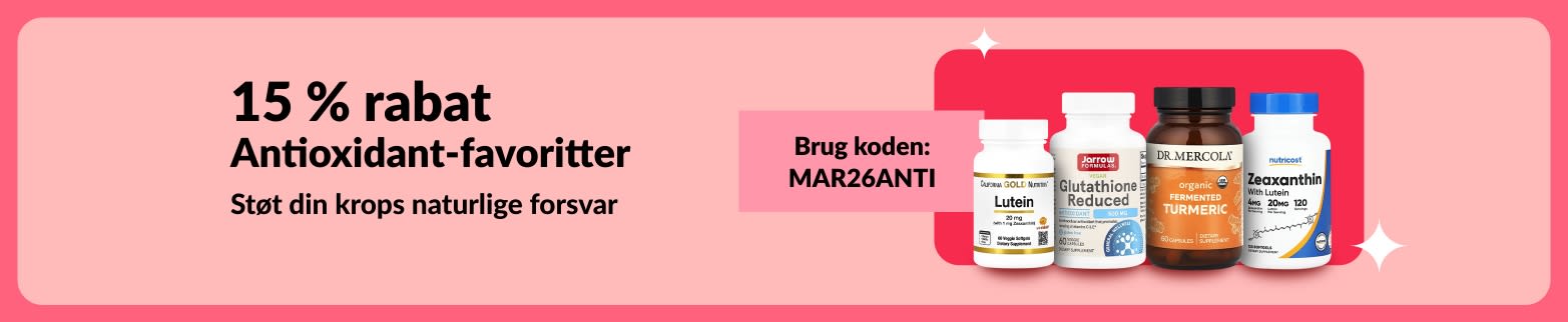 15 % rabat på kosttilskud med antioxidanter med koden MAR26ANTI, inklusive helseprodukter.