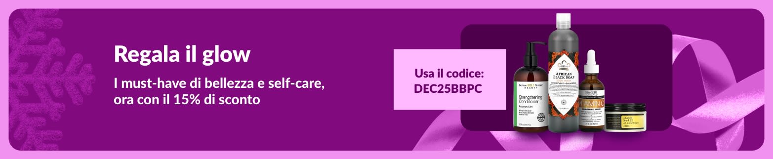 Banner iHerb che promuove uno sconto del 15% sui prodotti di bellezza e cura personale con il codice DEC25BBPC, con prodotti per la skincare e la cura dei capelli.