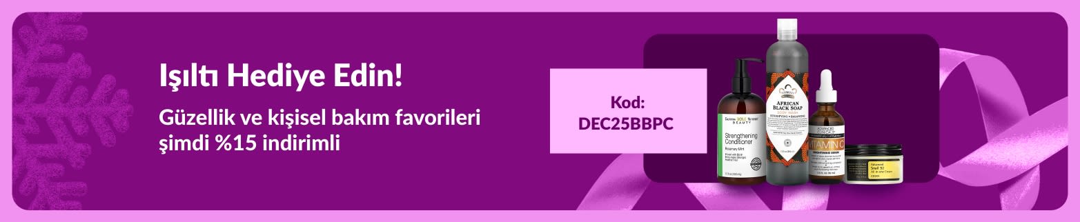 DEC25BBPC koduyla güzellik ve kişisel bakım ürünlerinde %15 indirim tanıtan, görselde cilt bakım ve saç bakım ürünleri yer alan iHerb banner'ı.