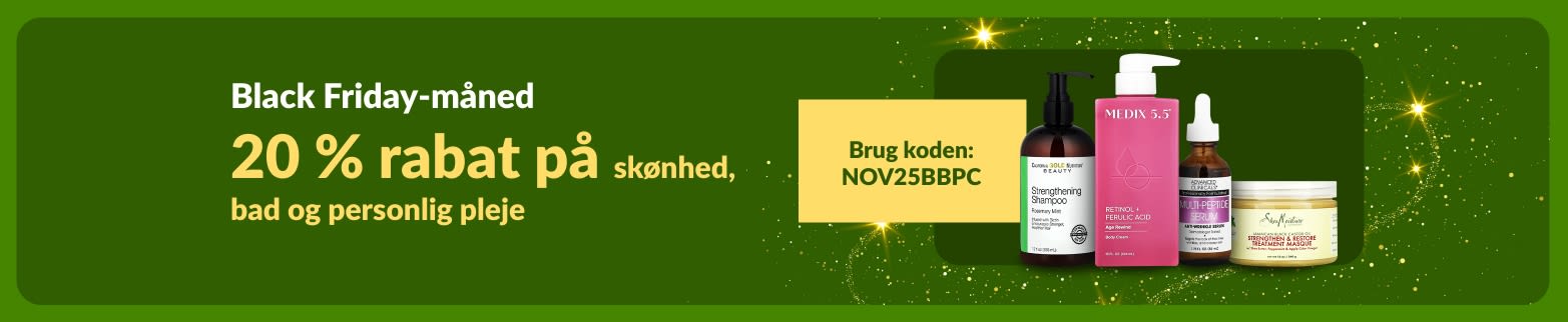 iHerb Black Friday-måned banner med 20 % rabat på favoritter inden for skønhed, bad og personlig pleje med rabatkoden NOV25BBPC.