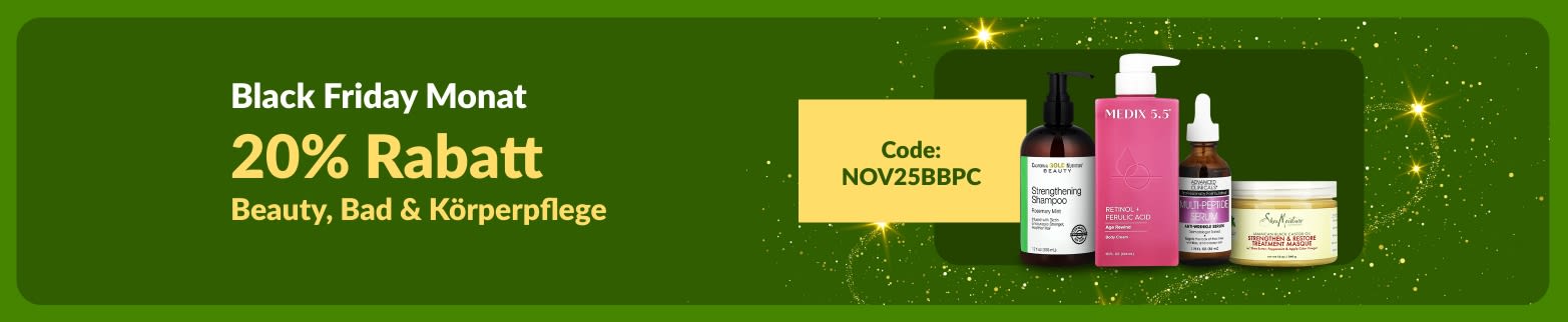 iHerb Black Friday Monat Banner mit 20% Rabatt auf Beauty-, Bade- und Körperpflegeprodukte mit Code NOV25BBPC.