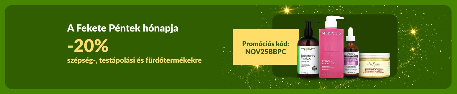Az iHerb Fekete Péntek havi bannerje 20% kedvezményt kínál szépségápolási, fürdő- és testápolási termékekre a NOV25BBPC promóciós kóddal.