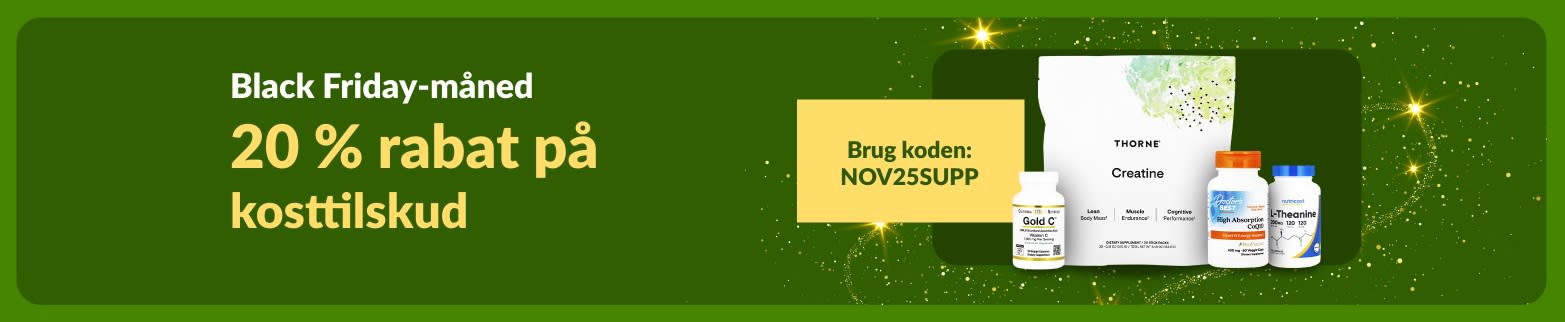 iHerb Black Friday-måned banner med 20 % rabat på kosttilskud med koden NOV25SUPP.