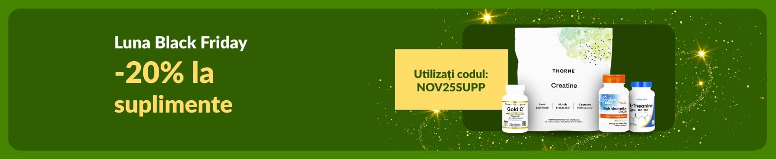 Banner iHerb Luna Black Friday cu 20% reducere la suplimente cu codul NOV25SUPP.