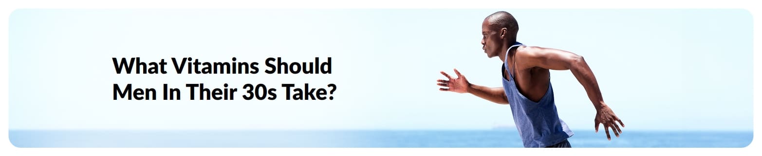 Banner for men's health article featuring a runner by the ocean, exploring essential vitamins for men in their 30s.