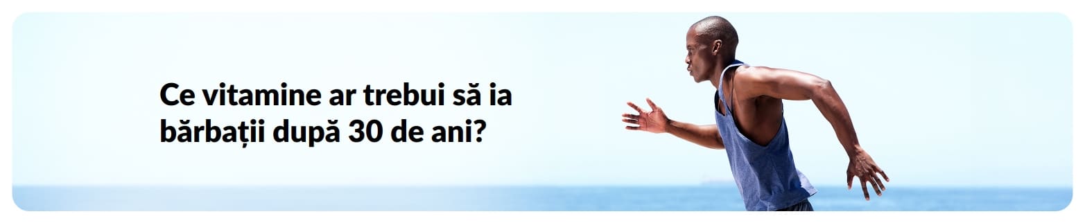 Banner despre sănătatea bărbaților cu alergător lângă ocean, despre vitamine esențiale pentru bărbații peste 30 de ani.