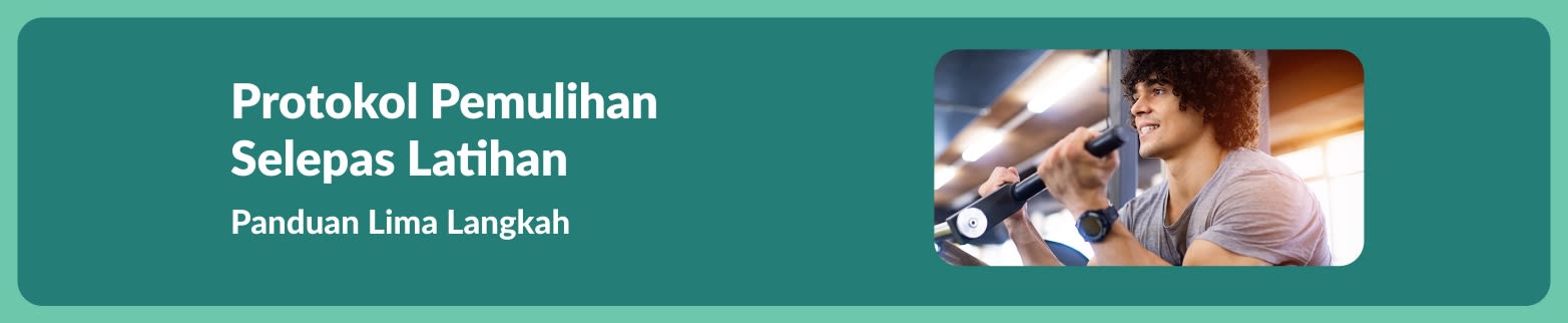 Lelaki senyum semasa latihan dengan teks: Protokol Pemulihan Selepas Latihan: Panduan Lima Langkah 