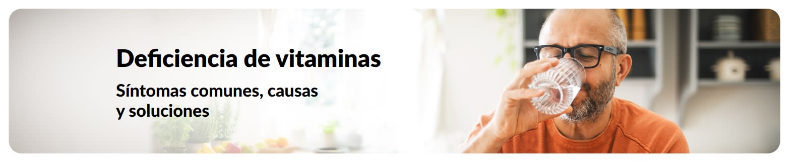 Banner con el texto “Deficiencia de vitaminas. Síntomas comunes, causas y soluciones”.