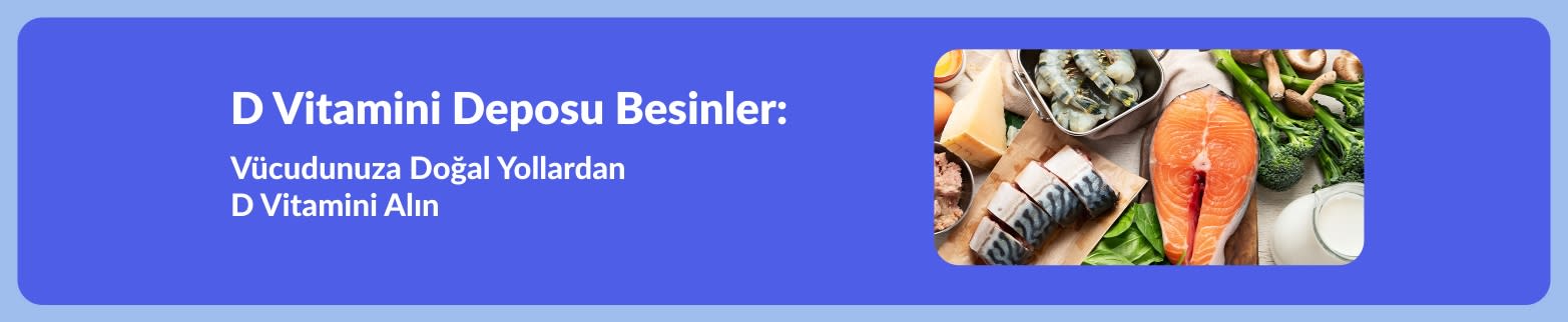 Banner promoting Vitamin D foods with image of salmon, shrimp, eggs, broccoli, and milk as natural sources to boost Vitamin D.