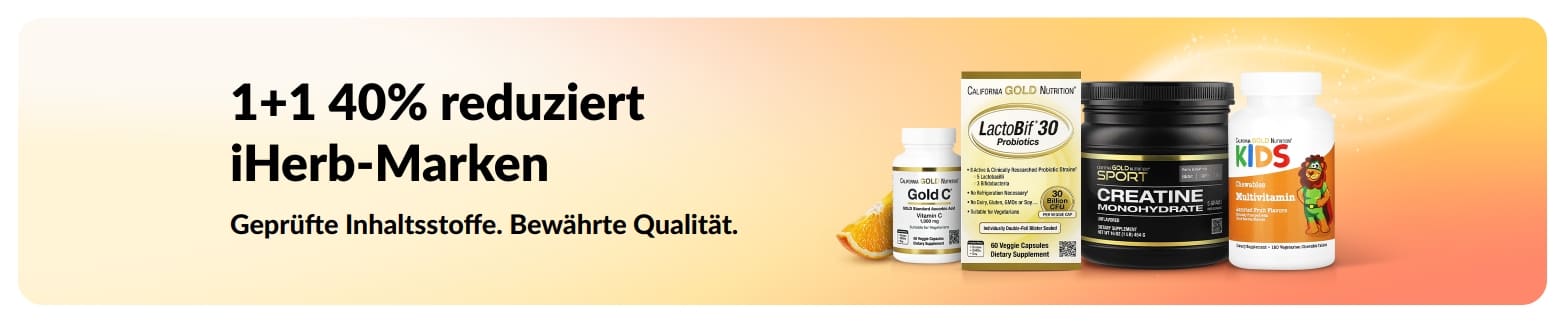 1+1 40% reduziert: iHerb-Marken, die für bewährte Qualität und geprüfte Inhaltsstoffe wirbt.
