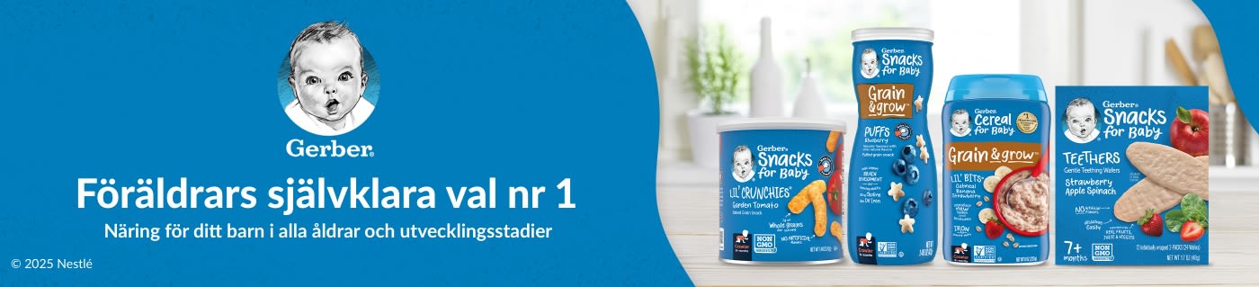 Gerber® Föräldrars självklara val nr 1. Näring för ditt barn i alla åldrar och utvecklingsstadier