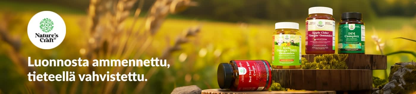 Osta Nature’s Craft -ravintolisiä, kuten omenaviinietikkakarkkeja, lasten omega-valmistetta, DIM-kompleksia ja paljon muuta.