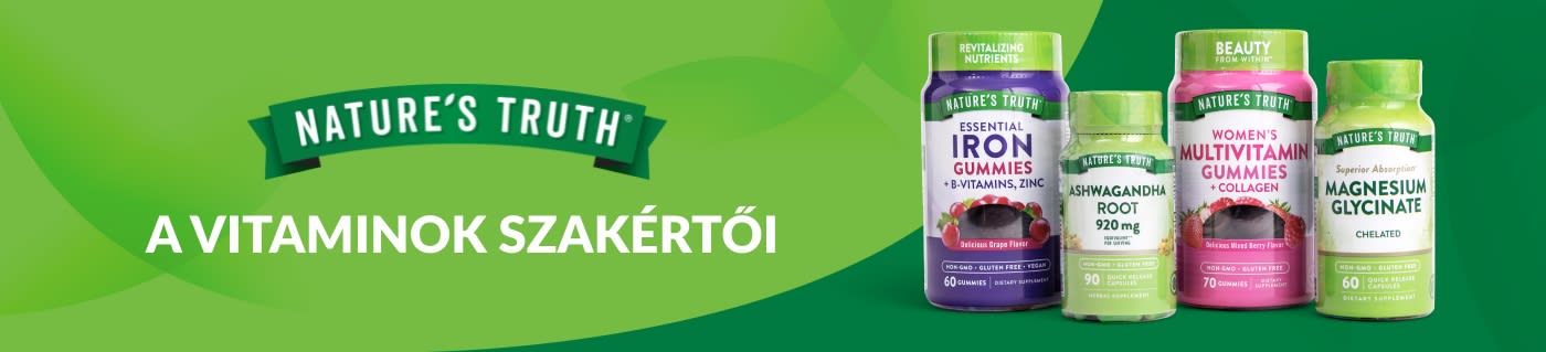 Vásároljon Nature’s Truth vitaminokat és étrend-kiegészítőket, többek között multivitaminos gumicukrokat, vasat, magnéziumot, ashwagandhát és még sok mást.