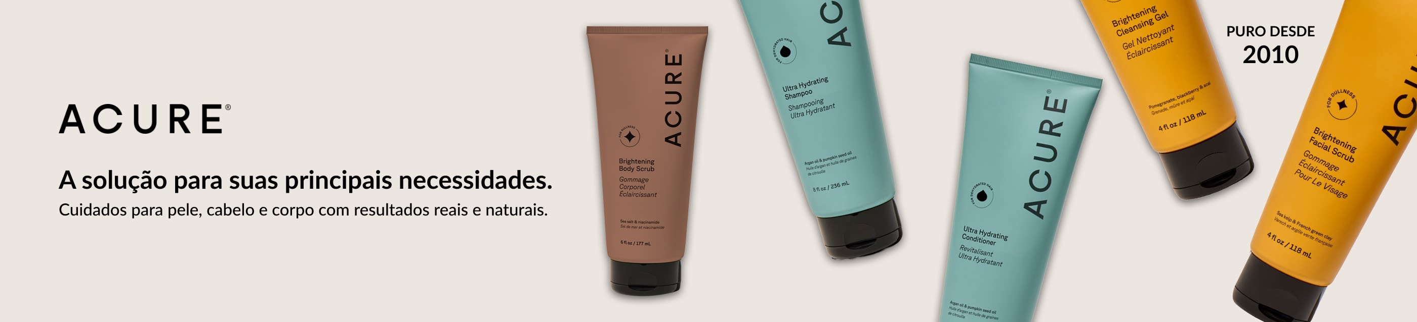 Banner showing Acure skincare and haircare products with message about clean, effective beauty.