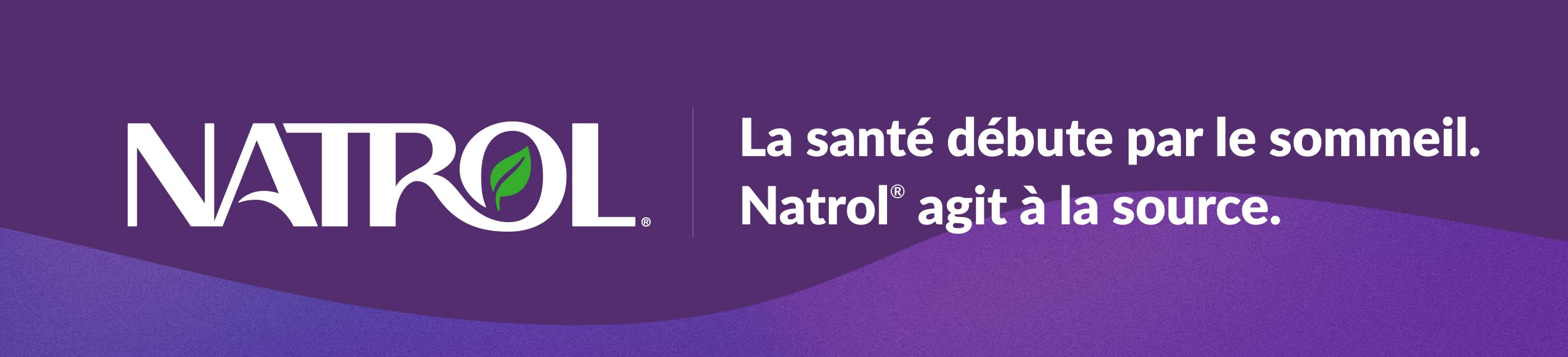 Natrol logo on purple background with slogan: Sleep is where health begins, so that's where Natrol® starts.
