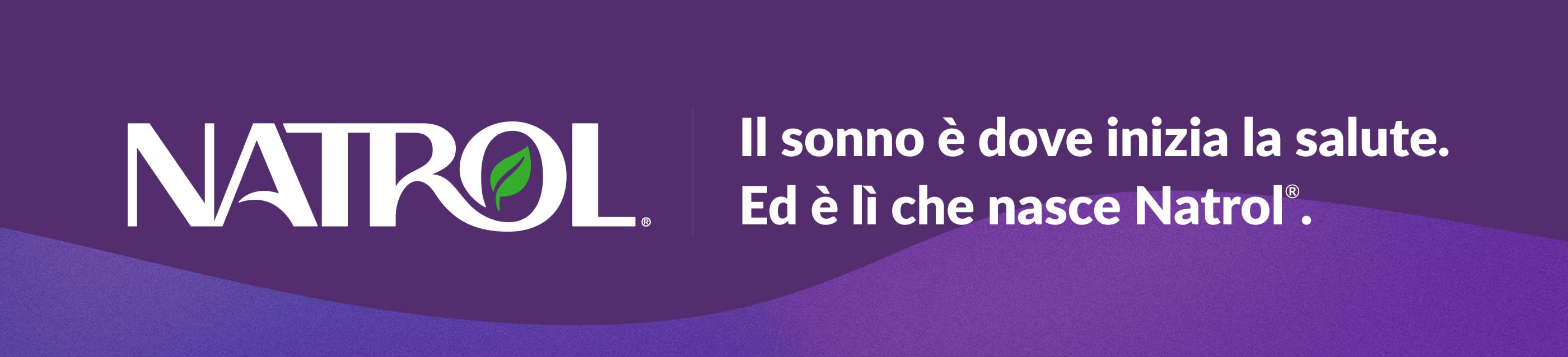 Logo di Natrol su sfondo viola con lo slogan: 