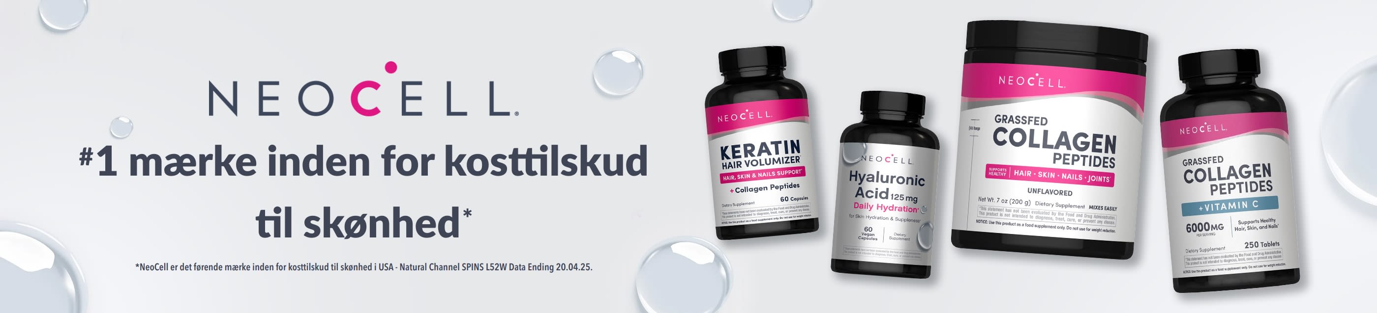 Køb NeoCell kosttilskud til skønhed: Keratin hårvolumen, hyaluronsyre, græsfodrede kollagenpeptider og mere.