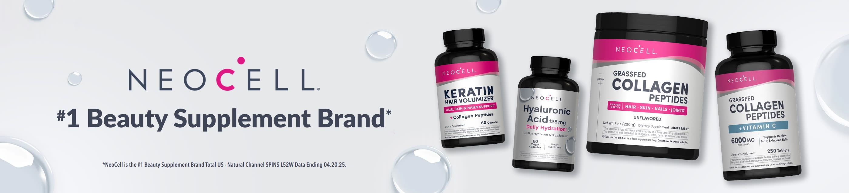 Shop NeoCell beauty supplements: Keratin Hair Volumizer, Hyaluronic Acid, Grassfed Collagen Peptides & more.