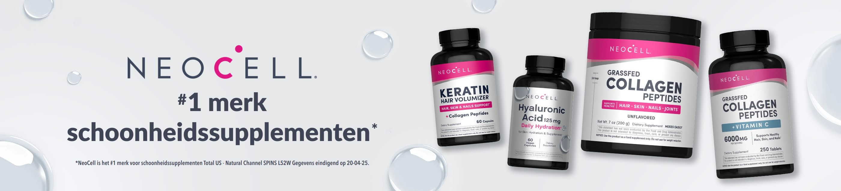 Koop NeoCell schoonheidssupplementen: Keratine haarvergroter, hyaluronzuur, collageenpeptiden van grasgevoerde koeien en meer.