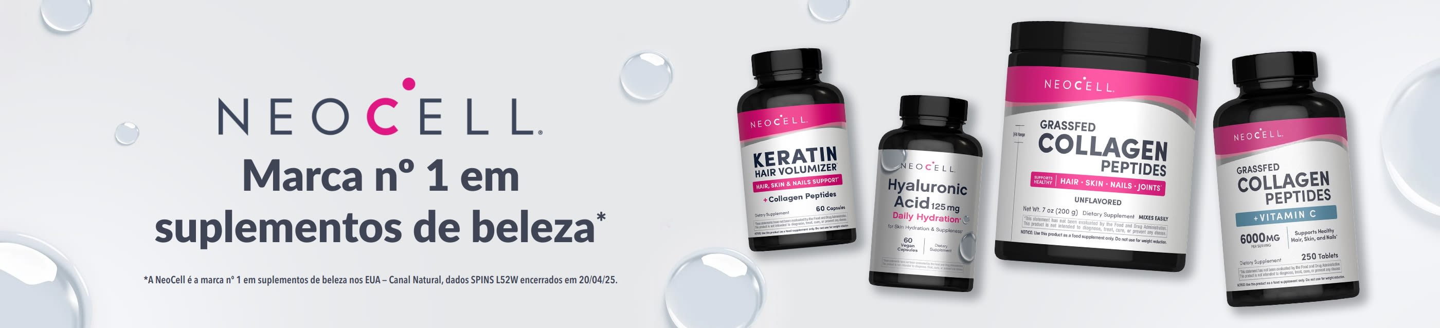 Compre os suplementos de beleza NeoCell: Keratin Hair Volumizer, Ácido Hialurônico, Peptídeos de Colágeno de Animais Alimentados com Pastagem e muito mais.