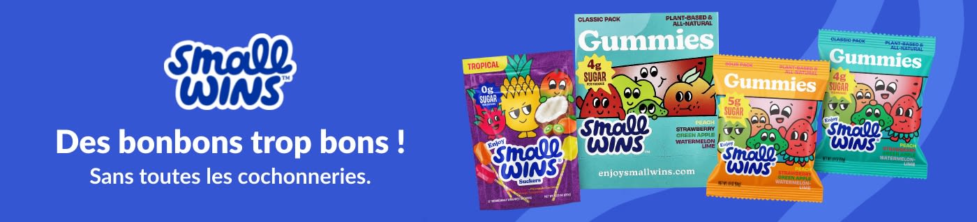 Achetez les bonbons gélifiés et les bonbons aux saveurs fruitées Small Wins, fabriqués à partir d'ingrédients biologiques d'origine végétale.