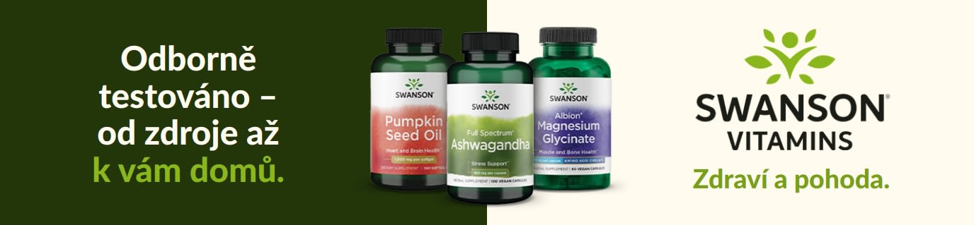Doplňky stravy Swanson Vitamins, včetně oleje z dýňových semen, ashwagandhy a glycinátu hořečnatého.