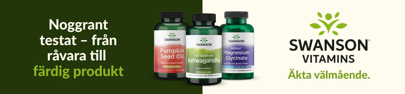 Swanson vitamintillskott, med pumpafröolja, ashwagandha och magnesiumglycinat, med inriktning på välmående.