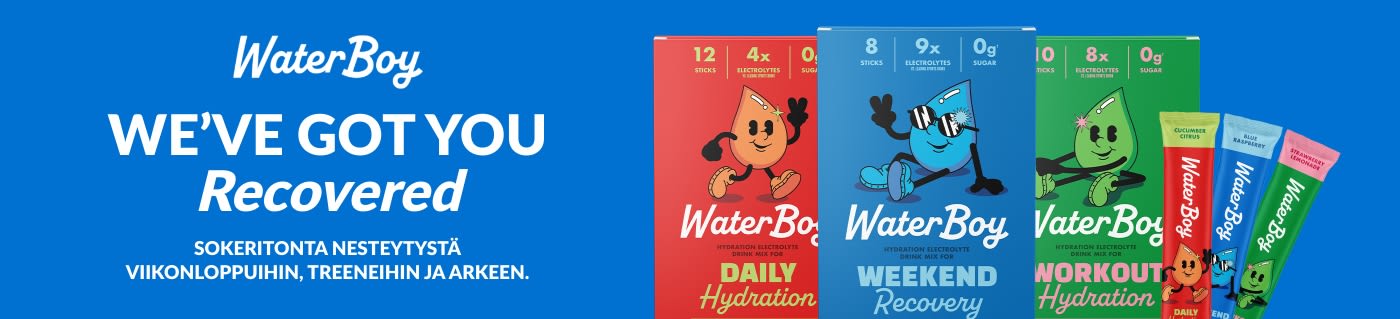 Osta WaterBoy-elektrolyyttijuomajauheita päivittäiseen nesteytykseen ja aktiiviseen palautumiseen.