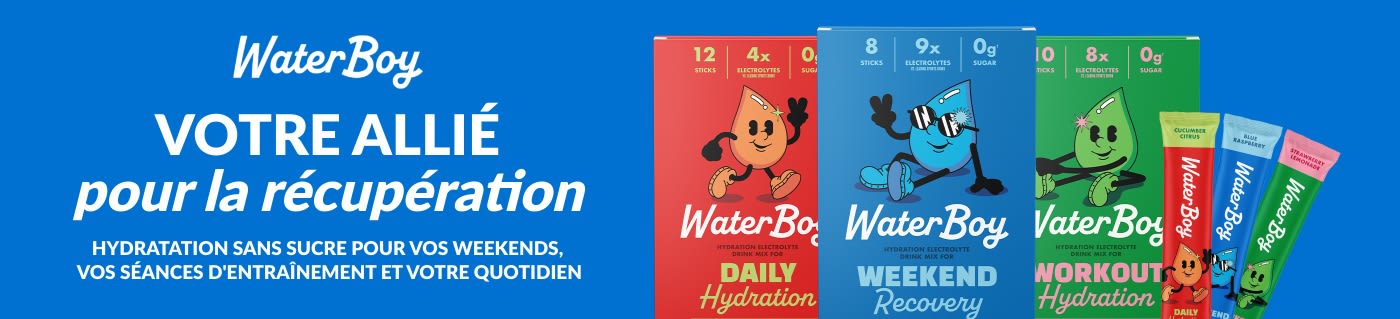 Achetez les boissons électrolytiques WaterBoy pour une hydratation quotidienne et une récupération active.
