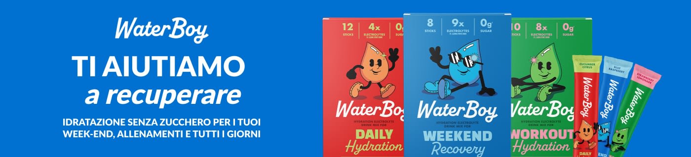 Acquista le bevande idratanti elettrolitiche WaterBoy per un'idratazione quotidiana e un recupero attivo.