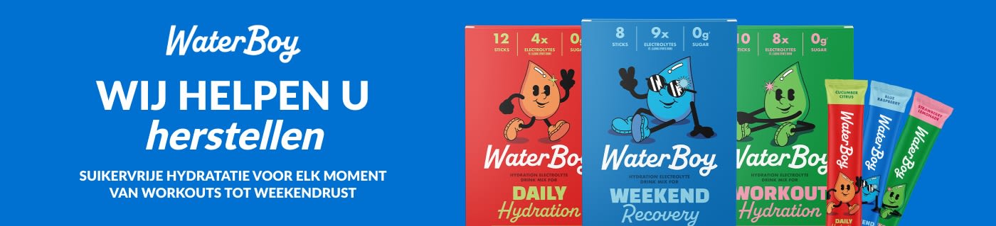 Ontdek WaterBoy elektrolytdrank voor dagelijkse hydratatie en actief herstel.