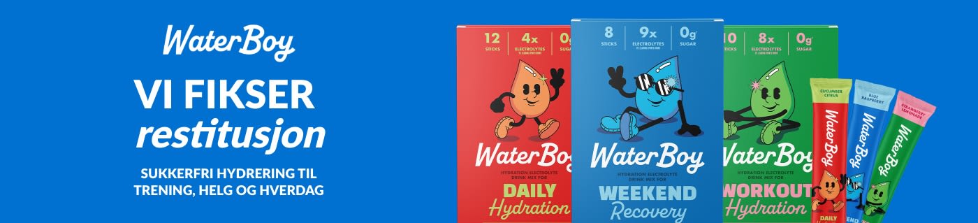 Kjøp WaterBoy elektrolyttblandinger for daglig hydrering og aktiv restitusjon.