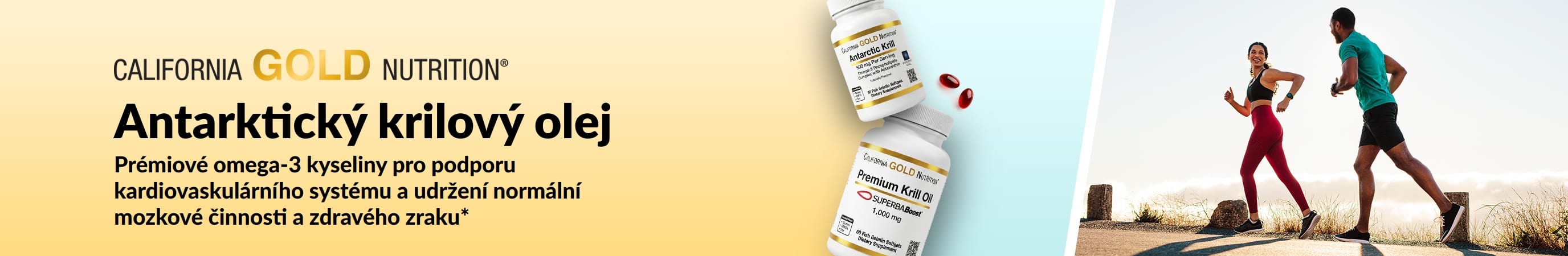 California Gold Nutrition Antarctic Krill Oil banner promoting premium omega-3 support for heart, brain, and eye health.