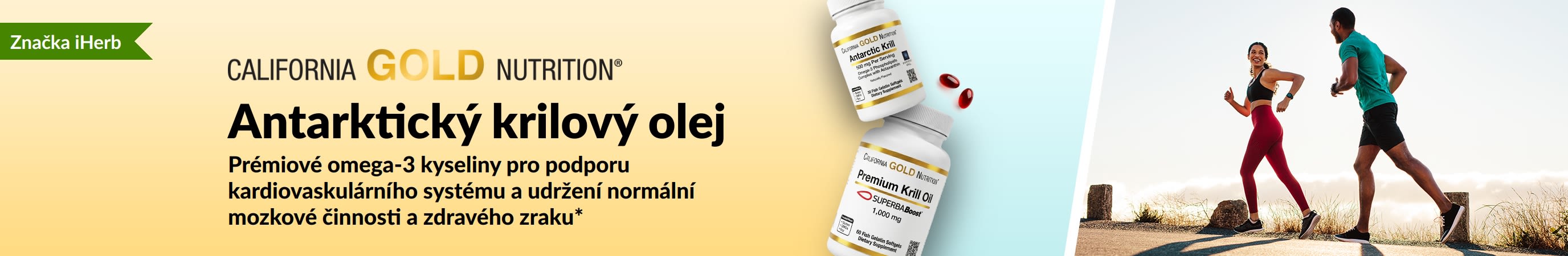California Gold Nutrition Antarctic Krill Oil banner promoting premium omega-3 support for heart, brain, and eye health.
