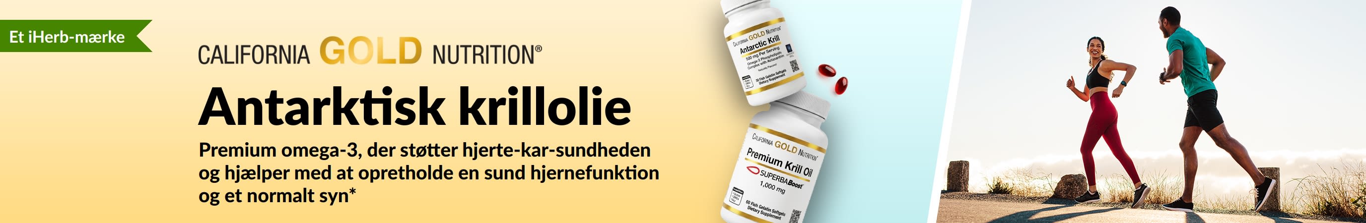 California Gold Nutrition antarktisk krillolie-banner, der promoverer premium omega-3-støtte til hjerte-, hjerne- og øjensundhed.