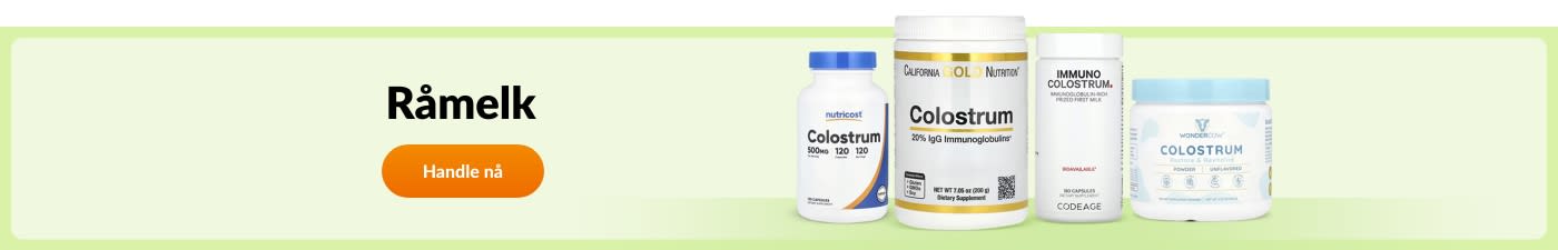 Kjøp råmelktilskudd fra merker som Nutricost, California Gold Nutrition, Codeage, Wondercow og flere.