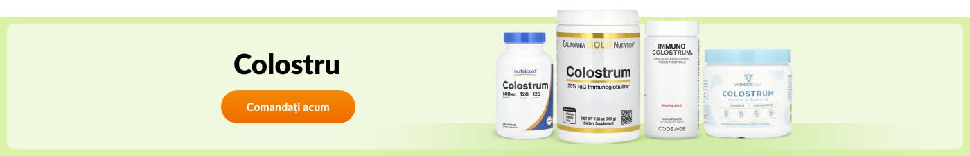Comandați colostru de la branduri precum Nutricost, California Gold Nutrition, Codeage, Wondercow și altele.