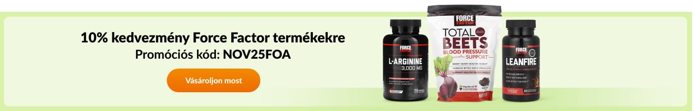 10% kedvezmény Force Factor termékekre a NOV25FOA kóddal. 