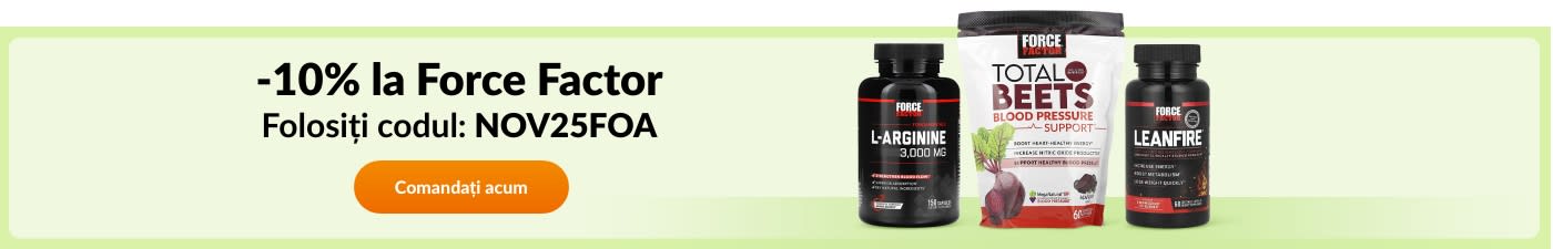 -10% la Force Factor cu codul NOV25FOA. 