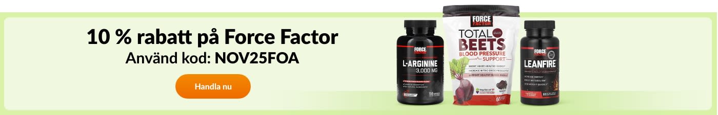 10 % rabatt på märket Force Factor med koden NOV25FOA. 