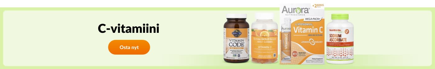 Osta C-vitamiinilisiä tuotemerkeiltä, kuten Garden of Life, California Gold Nutrition, Aurora, NutriBiotic ja monilta muilta.
