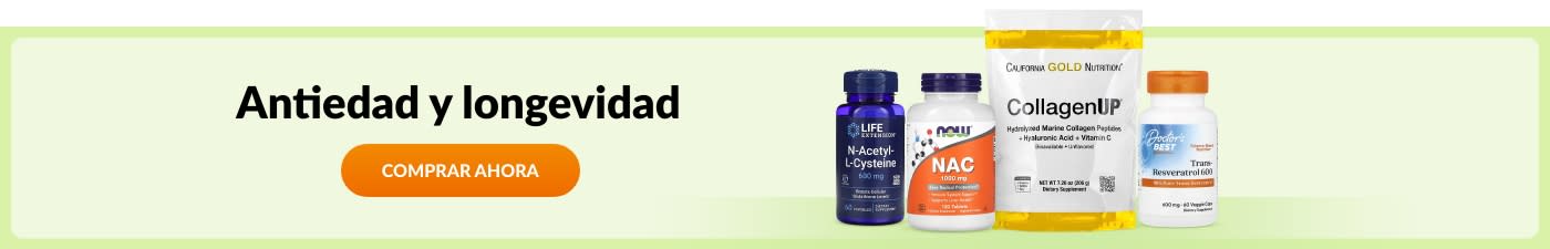 Suplementos antiedad de marcas como Life Extension, NOW, California Gold Nutrition, Doctor’s Best y muchas más.
